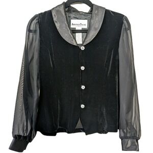 Vintage Sm Black Velvet Sheer Twee Blouse Womens Whimsigoth Another Thyme Y2K